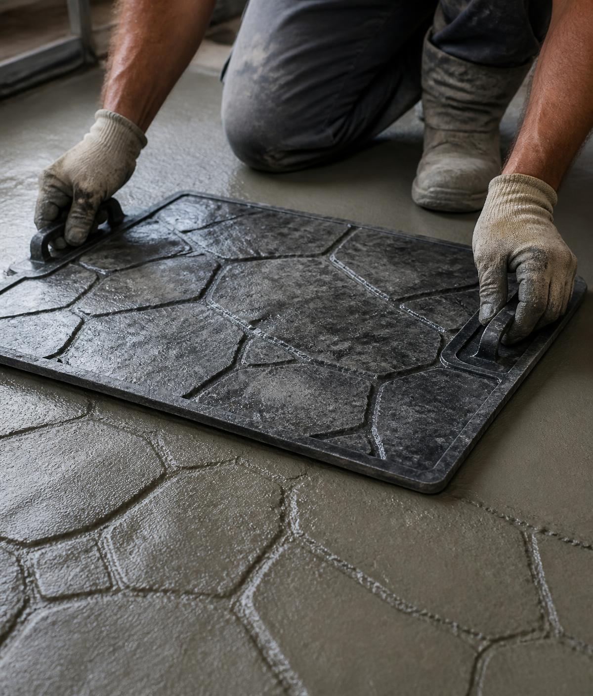 Team finishing a decorative concrete floor